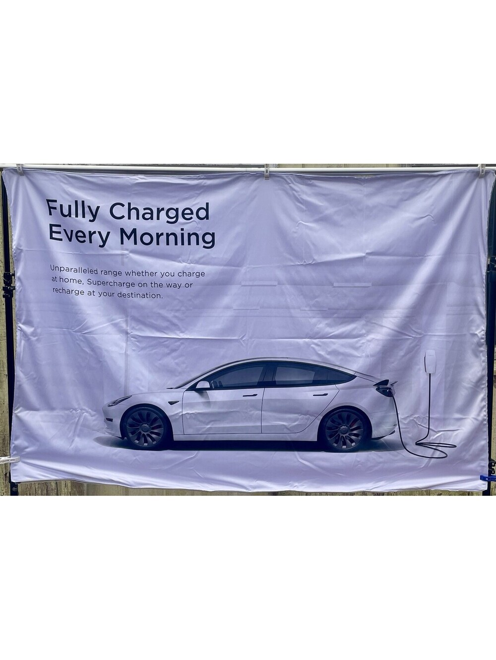Tesla “Fully Charged Every Morning” 4ft X 6ft Showroom Fabric Graphic Sign Only